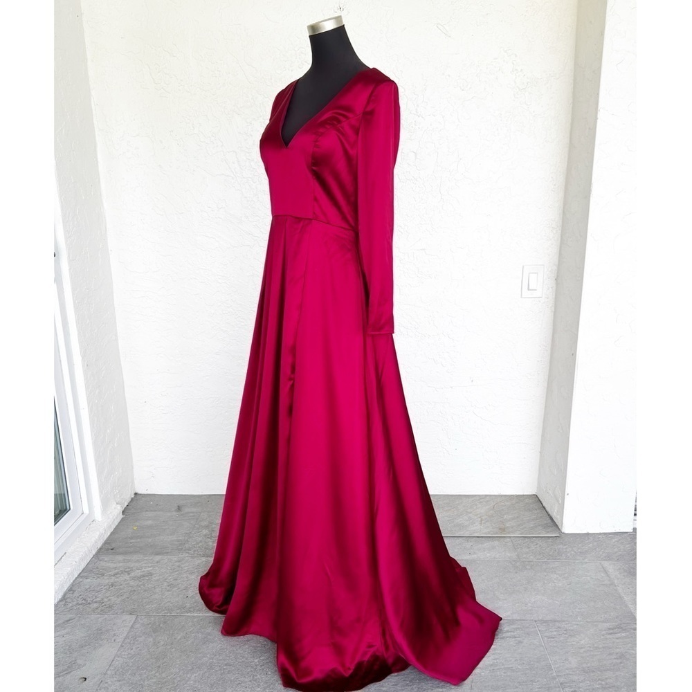 Mac Duggal Red Satin Long Sleeve Satin Formal Prom Pageant Gown Dress Size 8 - Picture 7 of 11